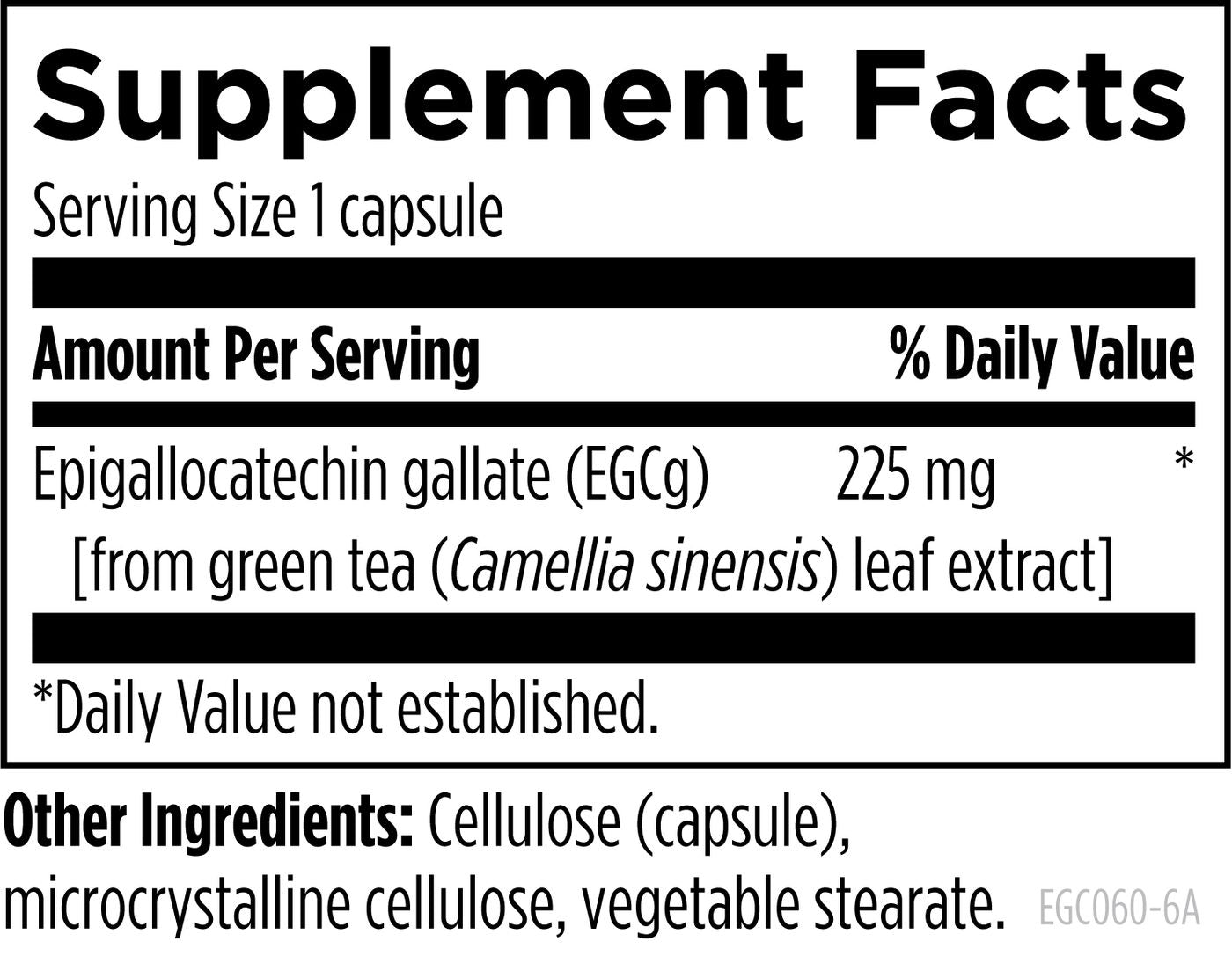 EGCG - 60 capsules Supplement Facts panel