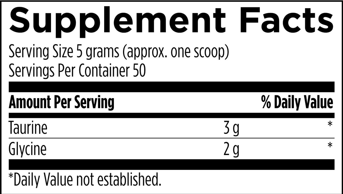 Taurine & Glycine Powder - 250 g Supplement Facts panel