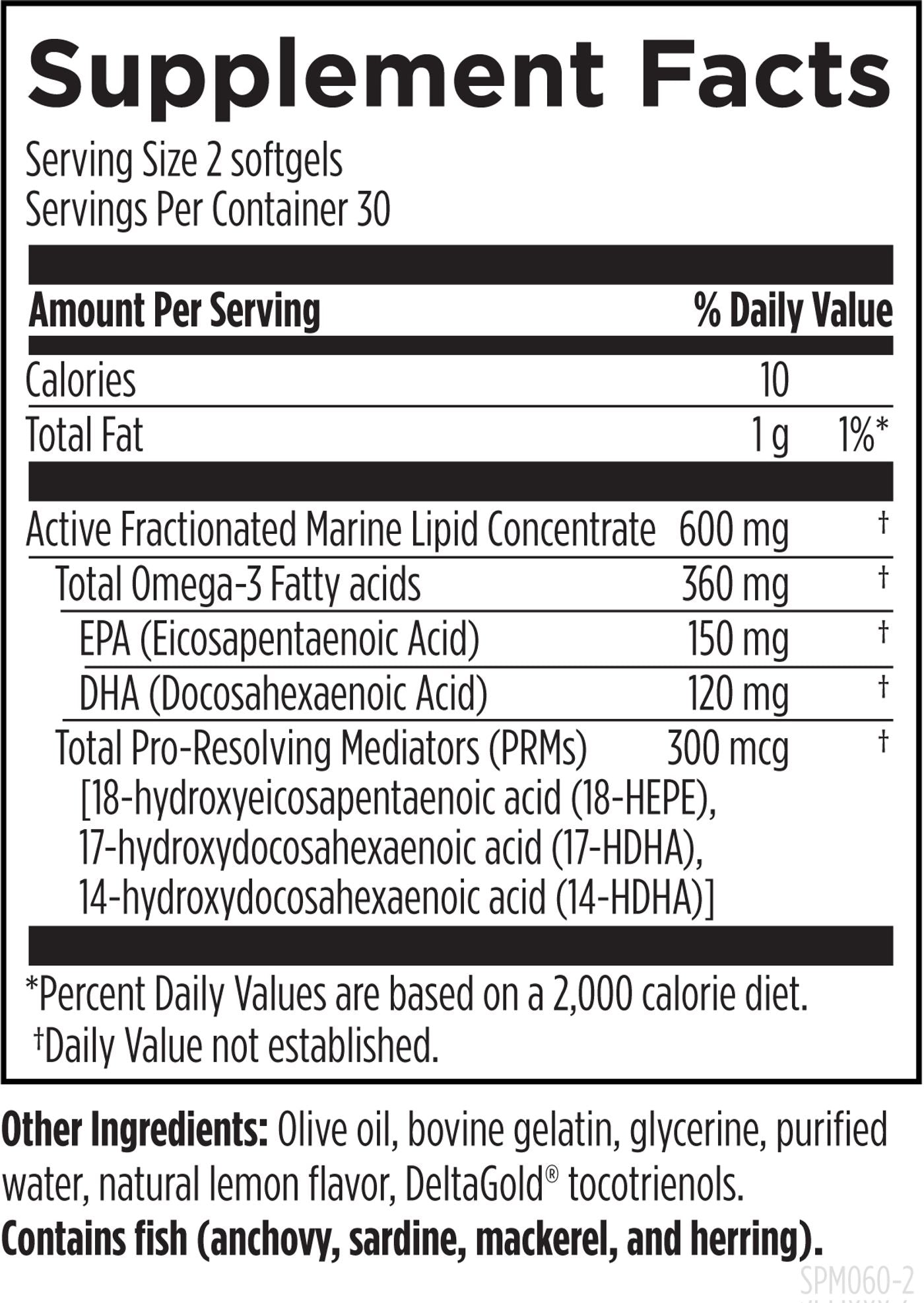SPM Supreme - 60 softgels Supplement Facts panel