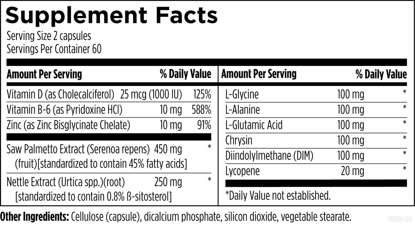 Prostate Supreme - 120 capsules Supplement Facts panel