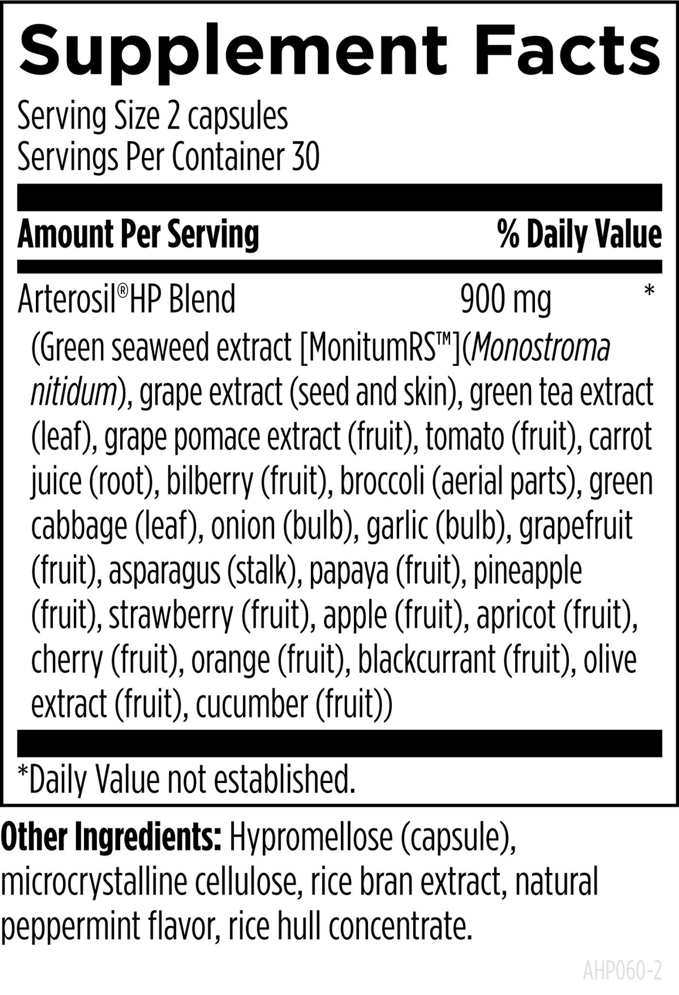 Arterosil HP - 60 capsules Supplement Facts panel