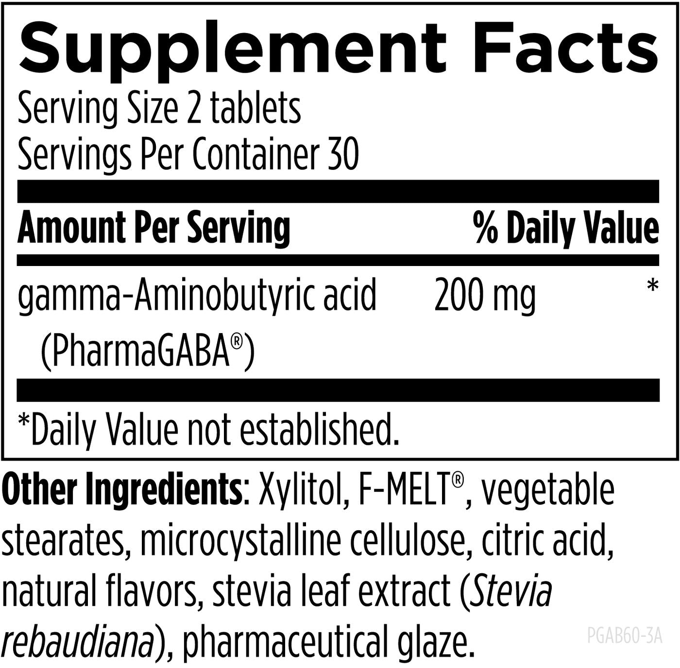 PharmaGABA - 60 chewable tablets Supplement Facts panel