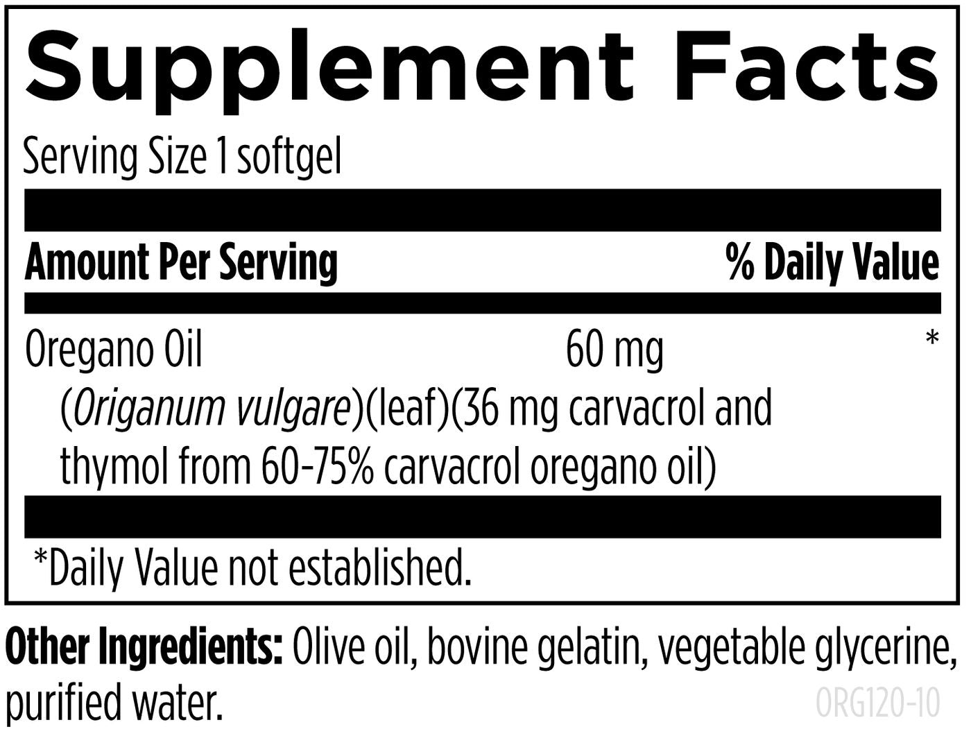 Oil of Oregano - 120 softgels Supplement Facts panel