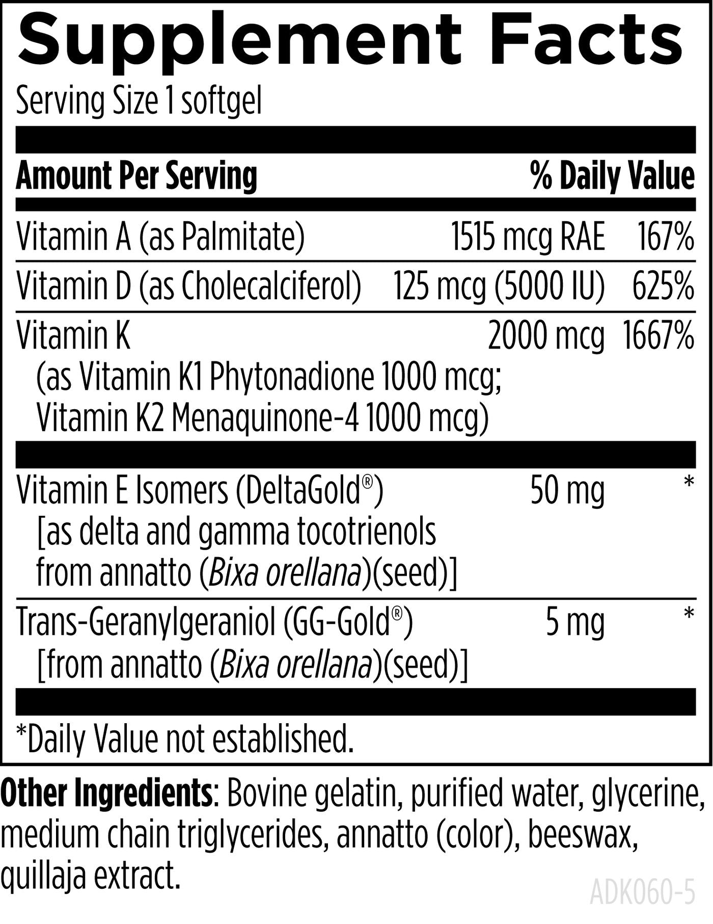 ADK Evail - 60 softgels Supplement Facts panel