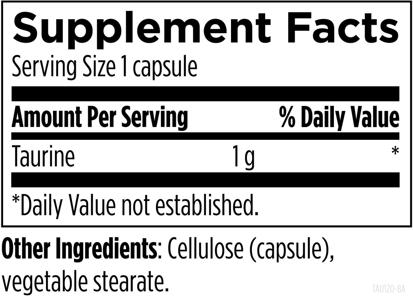 Taurine 1000 mg - 120 capsules Supplement Facts panel