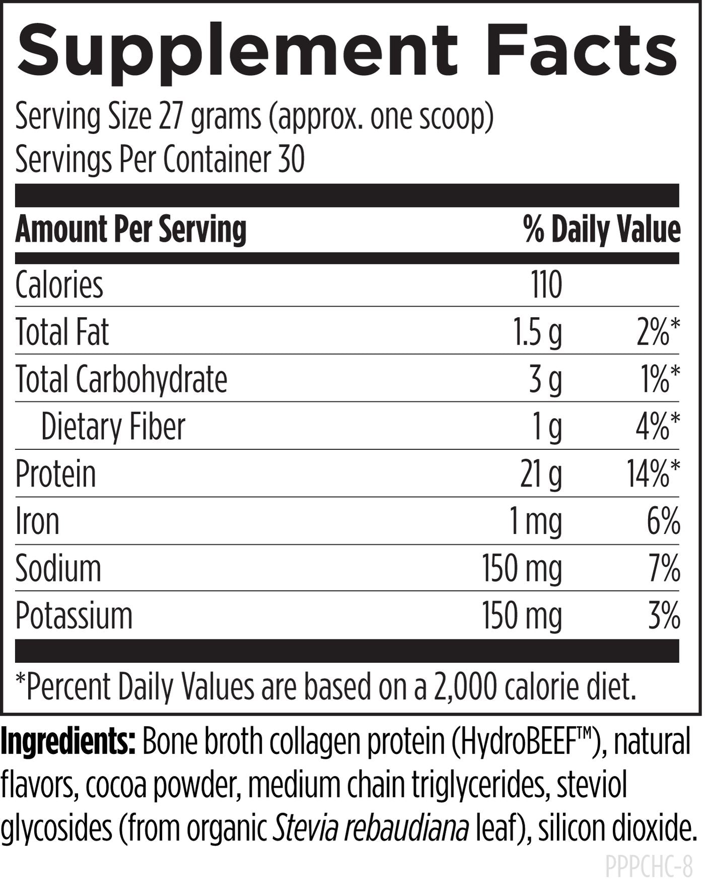 Pure Paleo Protein Chocolate - 810 g Supplement Facts panel
