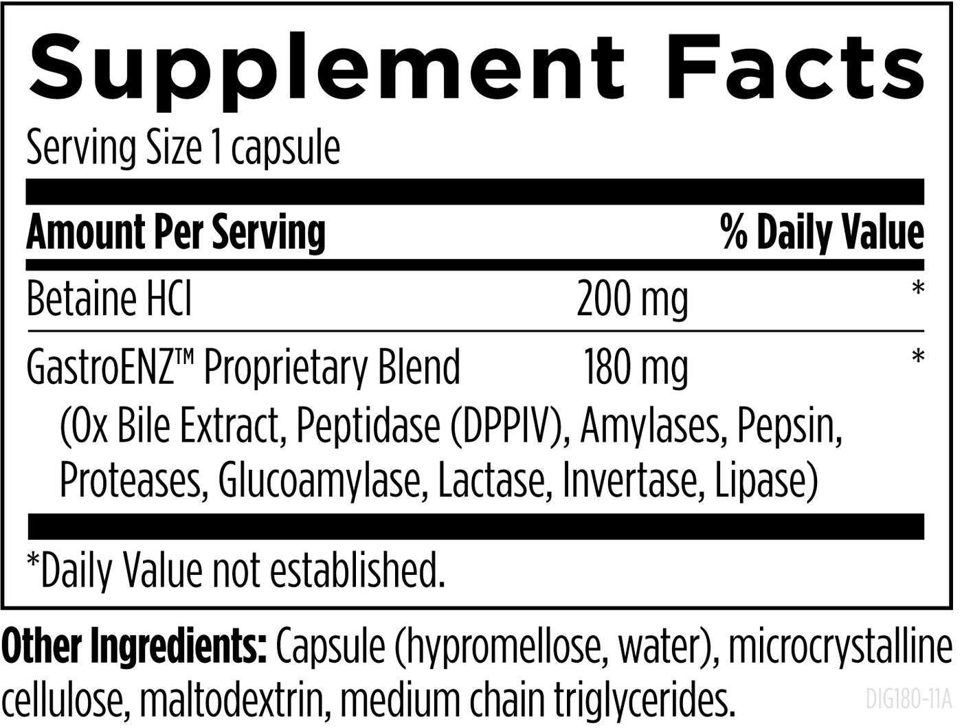 Digestzymes - 180 capsules Supplement Facts panel