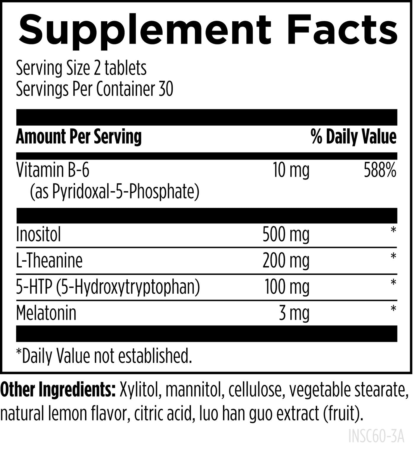 Insomnitol Chewables - 60 chewable tablets Supplement Facts panel